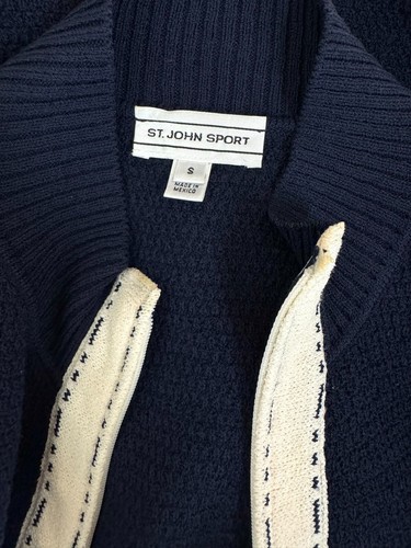 St. John 6 8 US 42 44 IT M Blue Wool White Stretch Knit Cardigan Sweater Jacket - Picture 8 of 13
