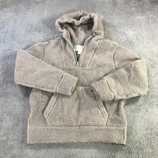The Arrivals Jacket Womens Large Gray Sherpa Fleece Hoodie Jacket Unisex Mens M