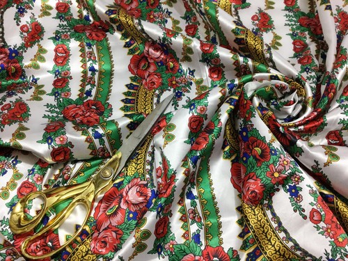 **NEW** Smooth Liquid Satin Striped Floral Roses African Print Fabric*FREE P&P* - Picture 7 of 8