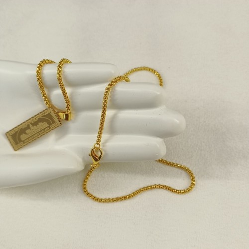 Men Chain link Pendant "100 dollars" Necklace 22" Brass Plated Gold - Picture 3 of 8