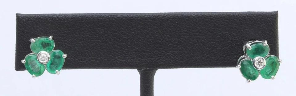 3.85 Karat Natürlicher Smaragd und Diamant IN 14K Massiv Weißgold Ohrstecker o25 - Bild 3 von 4