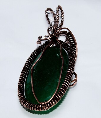 Green Onyx Emerald Faceted Gemstone Wire Warp Copper Jewelry Pendant S3''A9430