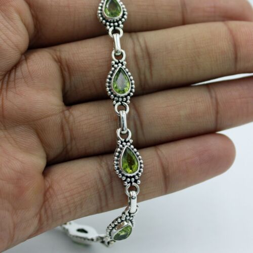 925 Sterling Silver Peridot Pear Bracelet Jewelry Mother's Day Gift - Picture 7 of 9
