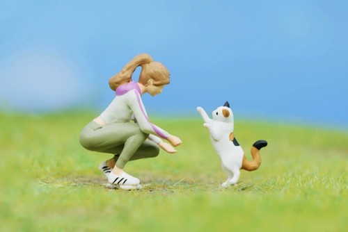 EY 1:64 Painted Figure Model Miniature Diorama Pet Walk Cat Kitten - Picture 31 of 39