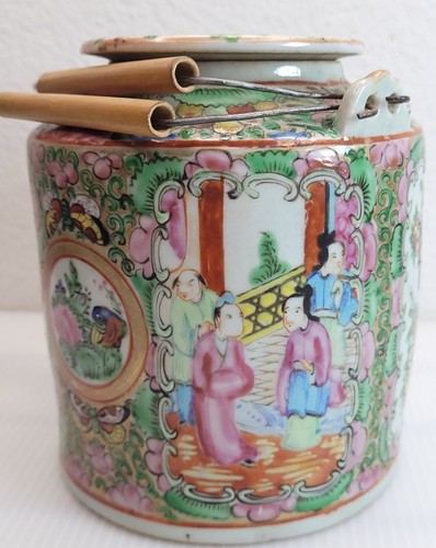 Antique Late Qing Canton Export Porcelain Teapot Famille Rose Chinese Medallion - Picture 4 of 11