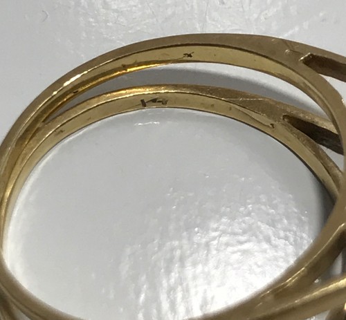 Vintage 14K Yellow Gold Sapphire & CZ Reversible Ring Sz 6.75 - Afbeelding 19 van 20