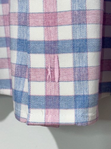 Johnnie O Mens Button Down Shirt L White Purple Blue Plaid Long Sleeve Logo - Picture 5 of 10