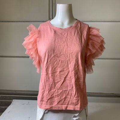 【ALICE + OLIVIA】 Rylyn Tulle Sleeve T-Shirt - Rose ALICE + OLIVIA Rylyn Tulle Ruffle Sleeve T-Shirt Women's