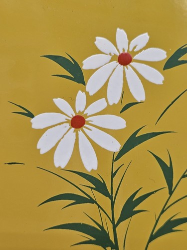 Vintage Flower Power Lacquerware  Yellow W/ Daisies 7.5" Tray Trinket Dish Boho  - Picture 6 of 9