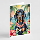 Black and Tan Coonhound Luau Greeting Cards Envelopes Pk of 8 Dac6374Gca7P