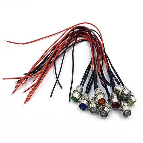 8mm LED Vorverdrahtete Anzeige Signal Licht Gewinde Metall 3V - 380V Panel Mount - Picture 9 of 26