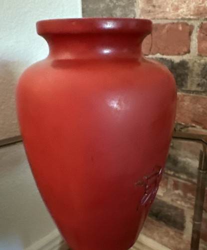 Japanese Flower Vase Red Cinnabar Lacquer Floral Art Copper Insert- 6 3/4" Tall - Picture 8 of 15