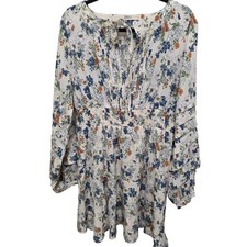 BNCI Women's L Floral Long Sleeve Cattage core Boho Mini Dress Pintuck Detail &
