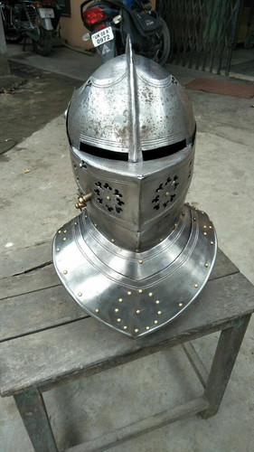 Medieval Knight Helmet Armor Brass Steel Medieval Helmet - Picture 2 of 5