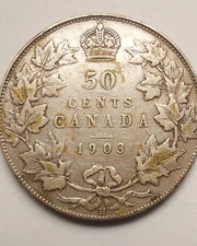 Canada 1903 H Silver 50 Cent Canadian Coin King Edward VII (.925 fine)