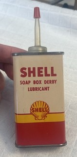 40s SHELL Lead Top Soap Box Derby Logo 4 Oz Oil Can Vintage Handy Oiler Tin