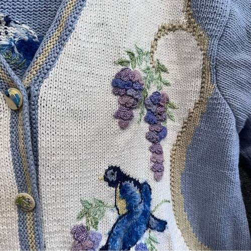 Vintage Storybook Knits cardigan sweater 2X Home Wisteria birds flowers crochet - Picture 7 of 12