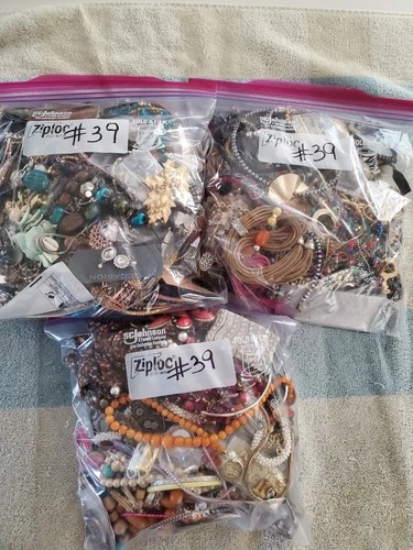 Lot #39 Misc Vtg Costume Jewelry Wearable Repairable Craft Mixed Materials 15 lb