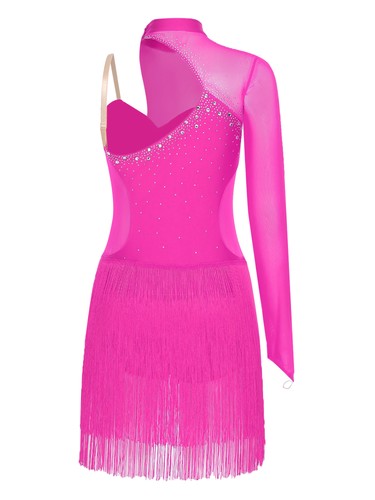 Women Dancewear Backless Costume Tango Dress Jazz One Shoulder Long Sleeve Show - Picture 27 of 55