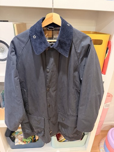 Barbour Beaufort Men's Waxed Jacket Size 38 Blue Made In England Excellent
