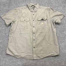 Carhartt Shirt Mens 2XL Beige Button Down Short Sleeve Loose Fit Chest Pockets