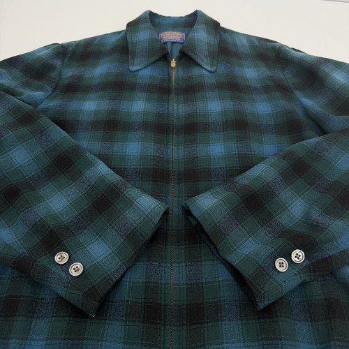 Pendleton 60s Vintage Wool Zip Jacket Bar TALON USA Made Green Blue Plaid L - Picture 6 of 10