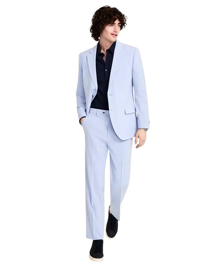 Nautica Mens Modern fit 2 Piece Suit 44 S / 38 Waist Light Blue Solid Stretch