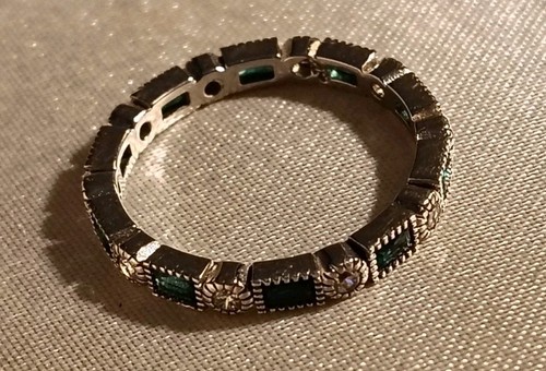 Celtic Engagement Ring And Wedding Band, Lab Created Emerald 925 Silver, Size 8 - Picture 6 of 7