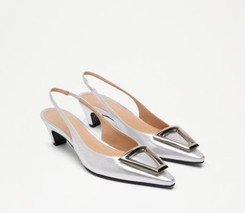 Russell & Bromley STAND OUT Slingback Kitten Heel In Silver Size UK 5 - Picture 13 of 15
