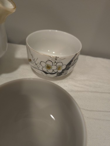 Exquisites Porzellan Blumen Vogel Weiß Teekanne Set Service für 6 Made In Japan - Bild 7 von 11