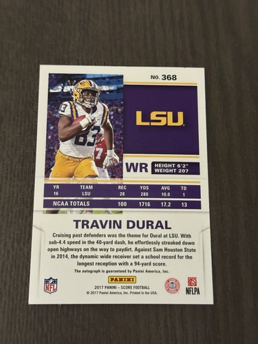 2017 Panini Score Rookie Signatures Insert #368 TRAVIN DURAL Signed Auto Card RC - Picture 2 of 2