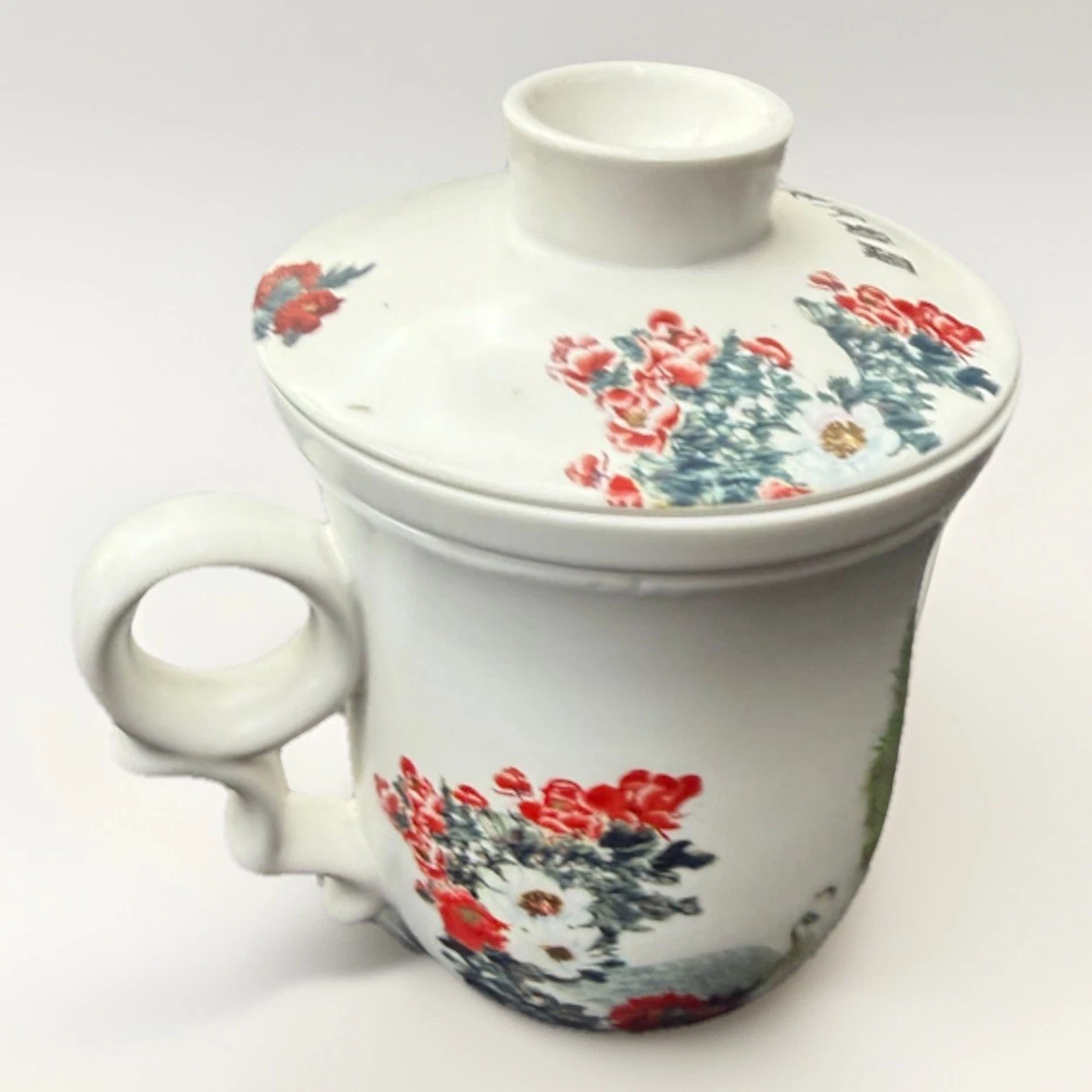 Teavana Glittering Peacock Infuser Mug Porcelain Tea Cup With Lid Boxed