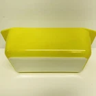 Vintage 1950s MCM Pyrex 913 Loaf Cake Ovenware Pan Lemon Yellow White USA EUC