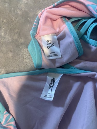 Leaf Print Halter Bikini Set Aqua and Pink Art Class Kids - Picture 3 of 3