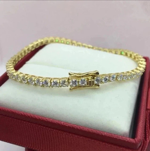 Women's 2.5mm Round Cut Moissanite Tennis 7" Bracelet 14K Yellow Gold Plated - Picture 4 of 7
