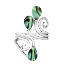Floral Vine Ornate Teardrop Abalone Shell Sterling Silver Ring-7
