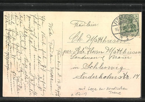 AK Flensburg, Partie am Nordergraben mit Freimaurer-Loge zur Nordischen Treue - Bild 2 von 2