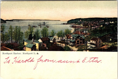 #ad BIRD#x27;S EYE VIEW OF NORTHPORT HARBOR LONG ISLAND NEW YORK : VINTAGE POSTCARD $14.48