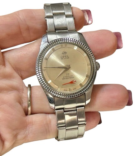 Vintage Opel Deluxe Kinetic Airplane Watch 77 Rubyflex Waterproof WORKING! - Foto 14 di 15