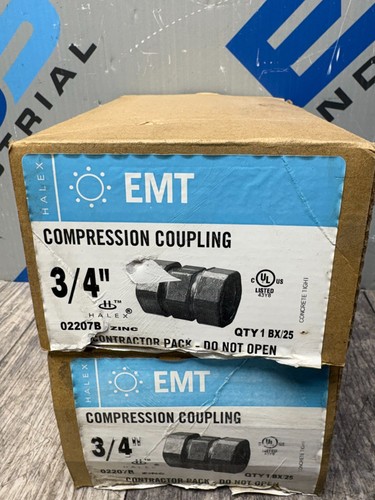 (LOT OF 2) HALEX EMT COMPRESSION COUPLINGS 3/4" QTY 25 PER BOX 02207B - Picture 5 of 7