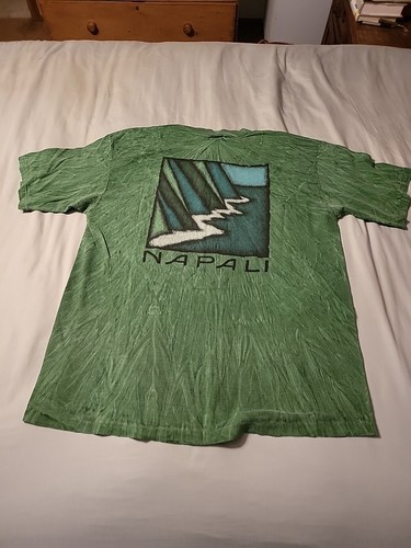 Camicia vintage Kauai Hawaii uomo X-Large verde spiaggia surf anni 90 camicie pazze - Foto 6 di 11