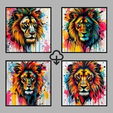 Set 4 Realistic Digital Wall Art Print Lion Home Decor Printable Instant #115
