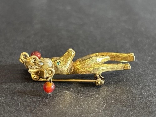 VINTAGE CHRISTBAUM ANSTECKNADEL BROSCHE JEANNE RENTIER BAUMELT GOLDFARBEN MCM - Bild 7 von 11