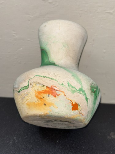 Nemadji Mini Vase Marbleized Beige Orange Green Vtg Pottery Swirled Southwestern - Picture 5 of 8