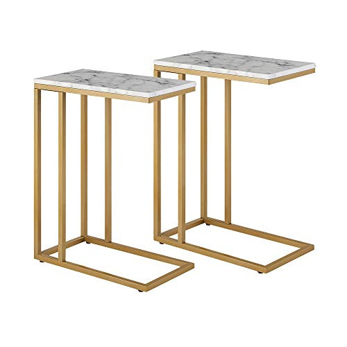 C-Shape Side End Table, Faux Marble Tray Snack Table with Metal Frame, Laptop - Picture 6 of 8