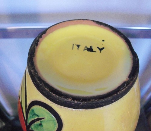 Italian Pottery Vase Flower Decoration 6.75" Yellow Red Green Italy - Picture 5 of 5