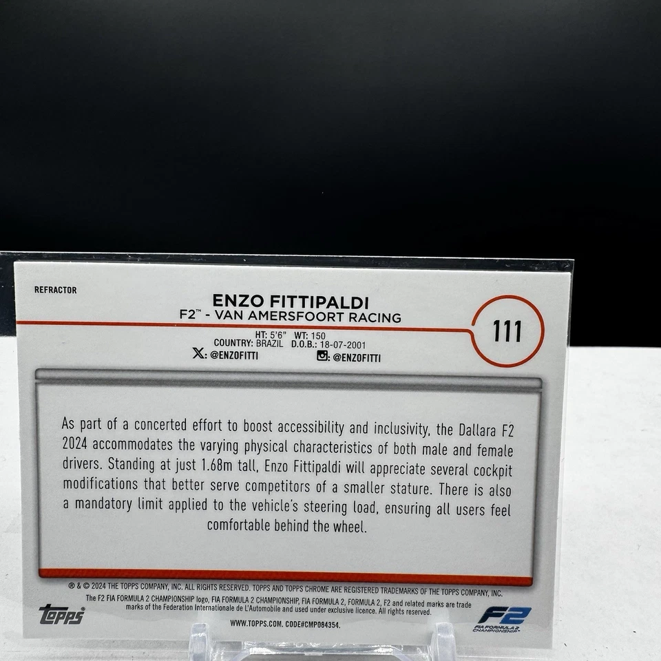2024 Topps Chrome Formula 1 Refractor #111 Enzo Fittipaldi - Image 2 of 2