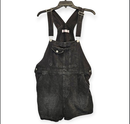 No Boundaries Overalls Shorts Size XL 15-17 Black Denim Stretch 36x7