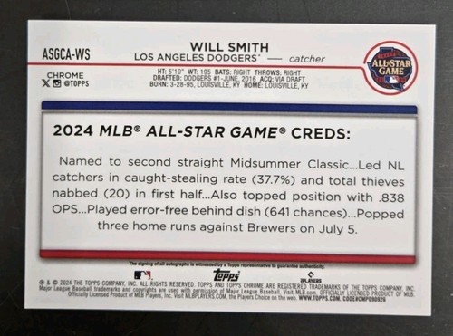 WILL SMITH 2024 Topps Chrome Update All Star Game Orange Refractor Auto/25 - Imagen 4 de 6