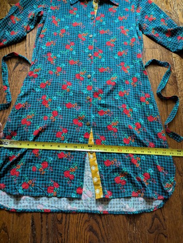 Camisa de vestir Matilda Jane para mujer S azul verde amarillo guinga roja floral bolsillos - Imagen 16 de 19